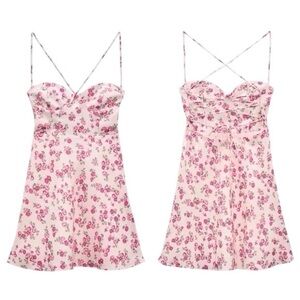 ZARA Dainty Floral Linen Fit & Flare Strappy Mini Dress